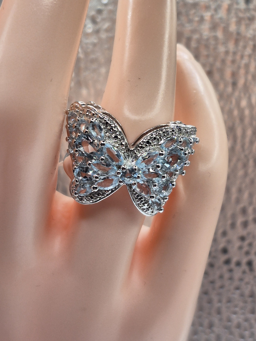 Women’s Silver Butterfly Ring Done In Swiss Blue Topaz Stones